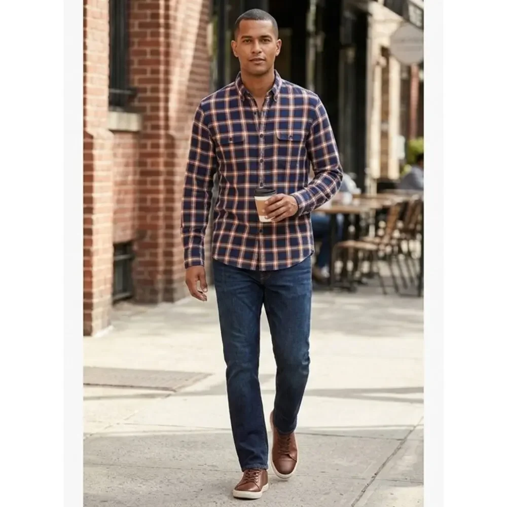 J.Crew Sign Blue Plaid Button-Up Shirt Men Size XL